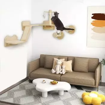 Pawhut Katzen Kletterwand Set 3-teilig Katzenm&ouml;bel mit Spielball