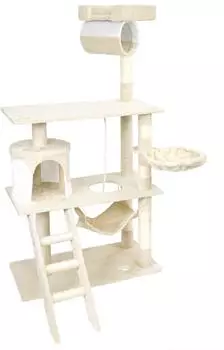 Wiltec in Beige/Wei&szlig; 141 cm hoch Katzenbaum mit Sisal mit Katzenhaus H&auml;ngematte und Liegemulde Kletterbaum f&uuml;r Katzen