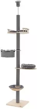 Costway Kratzbaum 5-st&ouml;ckig, deckenhoch 236-271cm, H&auml;ngematte, Korb & Bett, grau (BH32376SDDE)