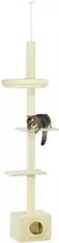 Pawhut Arbre &agrave; chat h&ouml;henverstellbar von 230 bis 260 cm Katzenspielzeug mit H&auml;ngematte Sisalst&auml;mmen beige Aosom