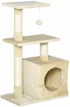 Pawhut mit Sisal Katzenm&ouml;bel mit Spielzeug Pl&uuml;sch Beige H&ouml;he 81,5 cm