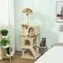 Pawhut 140 cm hoch Katzenbaum mit 2 Höhlen Korb Hängematte 2 Bällen Katzenbett mit Katzenmuster mit Sisal-Stämmen Plüsch für 1-3 Katzen unter 5 kg Beige
