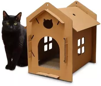 Croci aus Karton für Katzen geschlossene Box mit umkehrbarem 2-Schicht- für ausgewachsene Katzen Hausstil 42x35x50 cm