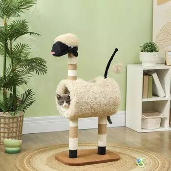 Pawhut 98 cm Katzenbaum mit Kratzpfosten Tunnel Spielball Hellbraun