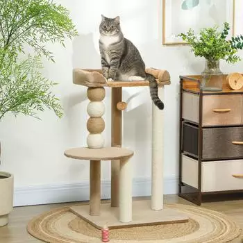 Pawhut 86 cm Katzenbaum mit Spielball f&uuml;r Katzen bis 7 kg Kaffee