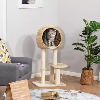 Pawhut Katzenbaum mit Katzenh&ouml;hle Ballspielzeug Sisal H&ouml;he 100 cm