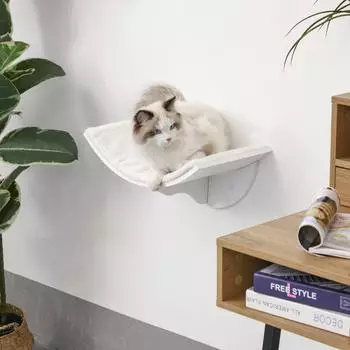 Pawhut PwaHut Kletterwand Katzen Katzen Kletterwand Katzenregal Wandmontage Pl&uuml;schauflage Wand Katzenm&ouml;bel bis zu 4,5 kg Wei&szlig;