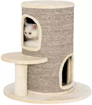 Pawhut f&uuml;r Katzen 61 cm Hoch Katzentonne mit 2 H&ouml;hlen mit Sprungplattform Katzenturm aus Sisal Pl&uuml;sch f&uuml;r kleine Katzen Beige