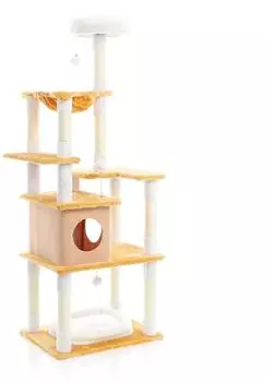 Wiltec in Wei&szlig;/Braun 164 cm hoch mit Katzenhaus und Liegemulde Katzenbaum mit Sisal Pl&uuml;sch und Spielb&auml;llen