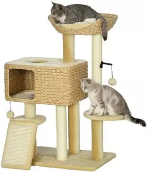Pawhut 98 cm mit 2 Liegefl&auml;che Katzenh&ouml;hle