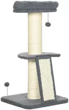 Pawhut 92 cm Katzenbaum mit Spielball mit Sisal-Kratzs&auml;ulen Rampe f&uuml;r Katzen bis 5 kg Dunkelgrau+Cremewei&szlig;