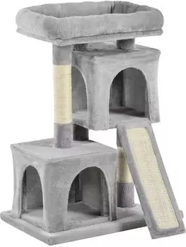 Pawhut Katzenbaum mit Sisals&auml;ulen Katzen Kletterbaum Katzenbaum Hellgrau 59 x 39 x 83 cm