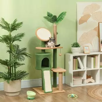 Pawhut 139 cm Katzenbaum mit Katzenh&ouml;hle f&uuml;r Katzen bis 5 kg Gr&uuml;n