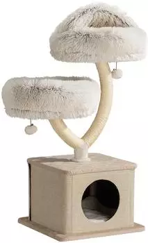 Wiltec Zweigdesign mit Katzenhaus 95 cm Designer mit Pl&uuml;sch und Sisal Katzenbaum mit Katzenh&ouml;hle Kletterbaum f&uuml;r Katzen