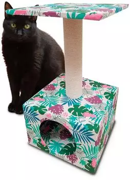 Croci Tropical Cave Hochsäule 55 cm mit Hundebett für Erwachsene und Katzen mit Baumkratzer Zubehör und Spiele für Tiere beruhigendes Spiel für Katzen