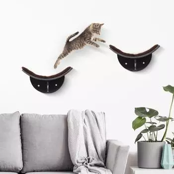 Pawhut Katzenliege Katzen Wandliege Katzenbett Katzenregal Wandmontage Pl&uuml;schauflage MDF Braun 41 x 28 x 21 cm