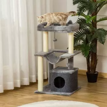 Pawhut Katzenbaum 90 cm mit H&auml;ngematte Pl&uuml;sch Sisal