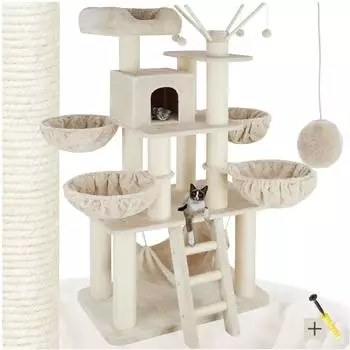 TecTake XXL Kratzbaum groß 195 cm deckenhoch beige/weiß