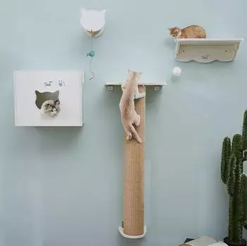 Cats Design Katzen-Wandregal Katzen XXL Kletterwand 4 Teilig Set T1 hochwertig solider holz Designmöbel-Extreme starke Konstruktion
