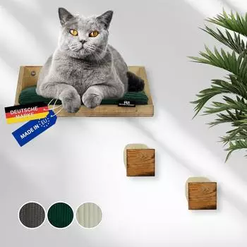 Rohrschneider Katzen-Kletterwand 3-tlg. mit Kissen und Treppe, geflammtes Holz, gr&uuml;n (01140)