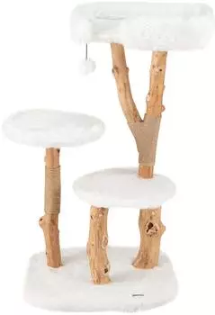 Costway Kratzbaum 110cm, 2 Plattformen, Massivholz, weiß