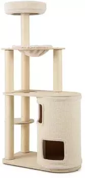 Costway Kratzbaum 151cm, 2-stöckige Katzenhöhle, Hängematte, Sisal-Kratzpfosten