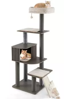 Costway Kratzbaum 171cm mit Plattformen, Katzenh&ouml;hle und Sisal, grau