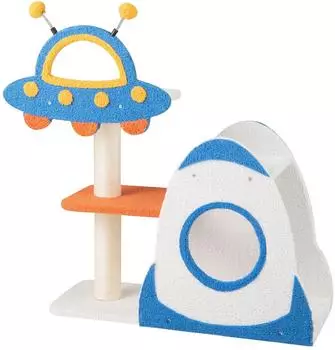 Costway Kratzbaum Weltraum-Thema, UFO-Plattform, Sisal, 87cm, blau