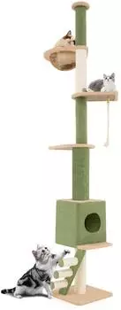 Costway Kratzbaum deckenhoch, höhenverstellbar 218-253cm, mit Höhle & Kratzsäulen