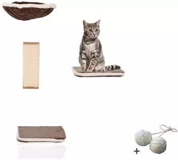 Rohrschneider Katzen-Kletterwand 4er-Set mit H&auml;ngematte, grau