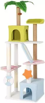Costway Katzenbaum 180cm, mehrst&ouml;ckig, 2 Katzenh&ouml;hlen, Sisalpfosten