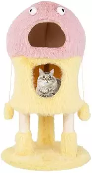 Costway Katzenbaum 93cm mit 2 Katzenhöhlen, Sisal-Kratzsäulen, pink/gelb (BH32309KIDE)