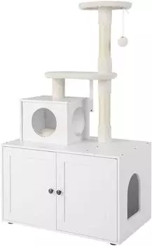 Costway Kratzbaum mit Katzenschrank, H&ouml;hle, Sisalstamm, 77,5x49x132cm, wei&szlig; (PV10055WH)