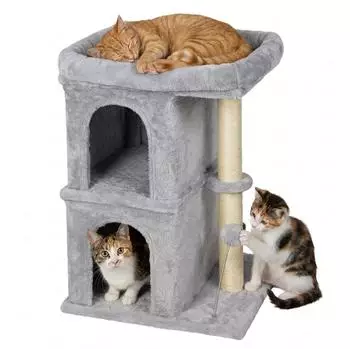 Relaxdays Kratzbaum mit 2 Höhlen & Liegefläche, grau