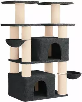 vidaXL Katzenbaum mit Sisal-Kratzs&auml;ulen 2 Stk. dunkelgrau 147cm (3422902)