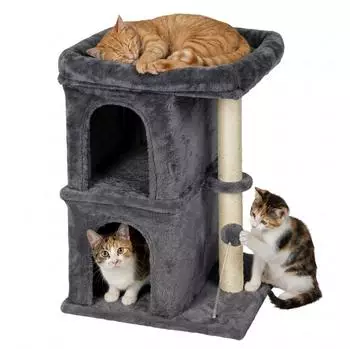 Relaxdays Kratzbaum mit 2 H&ouml;hlen & Liegefl&auml;che, anthrazit