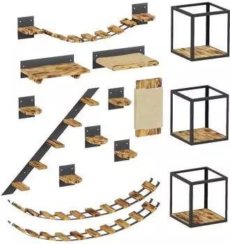 QLS Katzen Kletterwand Set XXL mit Hängebrücke & Katzenregal (11163)