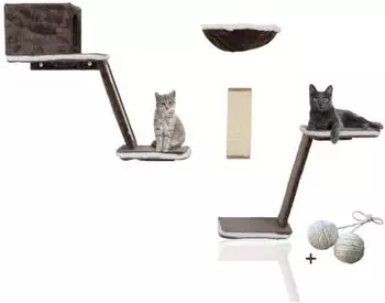 Rohrschneider Katzen Kletterwand 8er Set + 2 Extra Spielkugeln grau