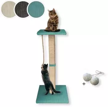 Rohrschneider Katzen Emmi 77 cm Echtholz Cordstoff t&uuml;rkis gepolsterte Liegefl&auml;che mit Katzenminze Vollholz t&uuml;rkis 45 cm x 77 cm