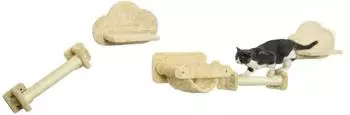 Pawhut Katzenkletterwand 5-teilig, 2 Kratzst&auml;mme, 2 Plattformen, H&auml;ngematte, beige