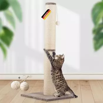 Rohrschneider f&uuml;r Katzen XL mit Spielball &Oslash;12 cm aus Sisal Stabiler mit Cordboden klein & platzsparend Gr. 2 (H 107 cm) Taupe