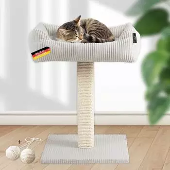 Rohrschneider Katzenbaum Wolly breiter Kratzstamm mit Katzenbett Cordstoff beige