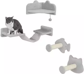 Pawhut Katzen-Kletterwand Set 4-teilig mit Sisal, bis 5kg, hellgrau (D30-859V00LG)