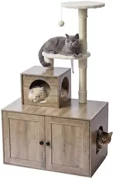 Relaxdays Kratzbaum mit Katzenklo-Schrank, 133x78x49cm, hellbraun (10053569_695)