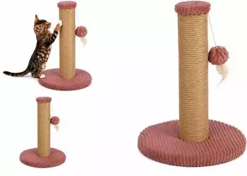 Flamingo Kratzbaum Riba altrosa mit Juteseil und Federn, 33,5x33,5x45cm (562059)