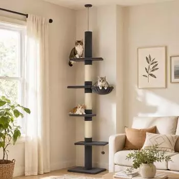 Pawhut Kratzbaum deckenhoch 225-255cm h&ouml;henverstellbar, 5 Etagen, dunkelgrau (D35-007V00CG)