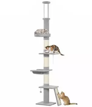 Pawhut Kratzbaum deckenhoch 5 Etagen, h&ouml;henverstellbar 230&ndash;260cm (D35-004V00LG)