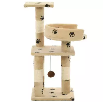vidaXL Katzen-Kratzbaum mit Sisal-S&auml;ulen 65cm Pfoten-Aufdruck Beige
