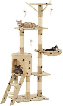 vidaXL Katzenkratzbaum mit Sisal 138cm Beige Pfoten-Aufdruck