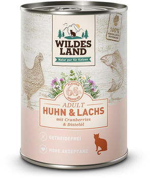Wildes Land Adult Huhn und Lachs mit Cranberries und Distelöl Katzen-Nassfutter 400g